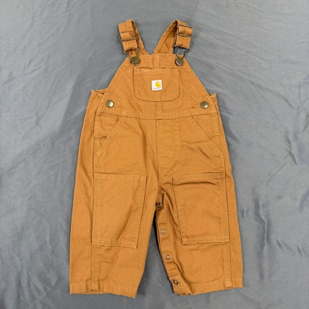 Carhartt Kids Brown Duck Canvas Bib Overalls OX8609-B 6M Baby Workwear